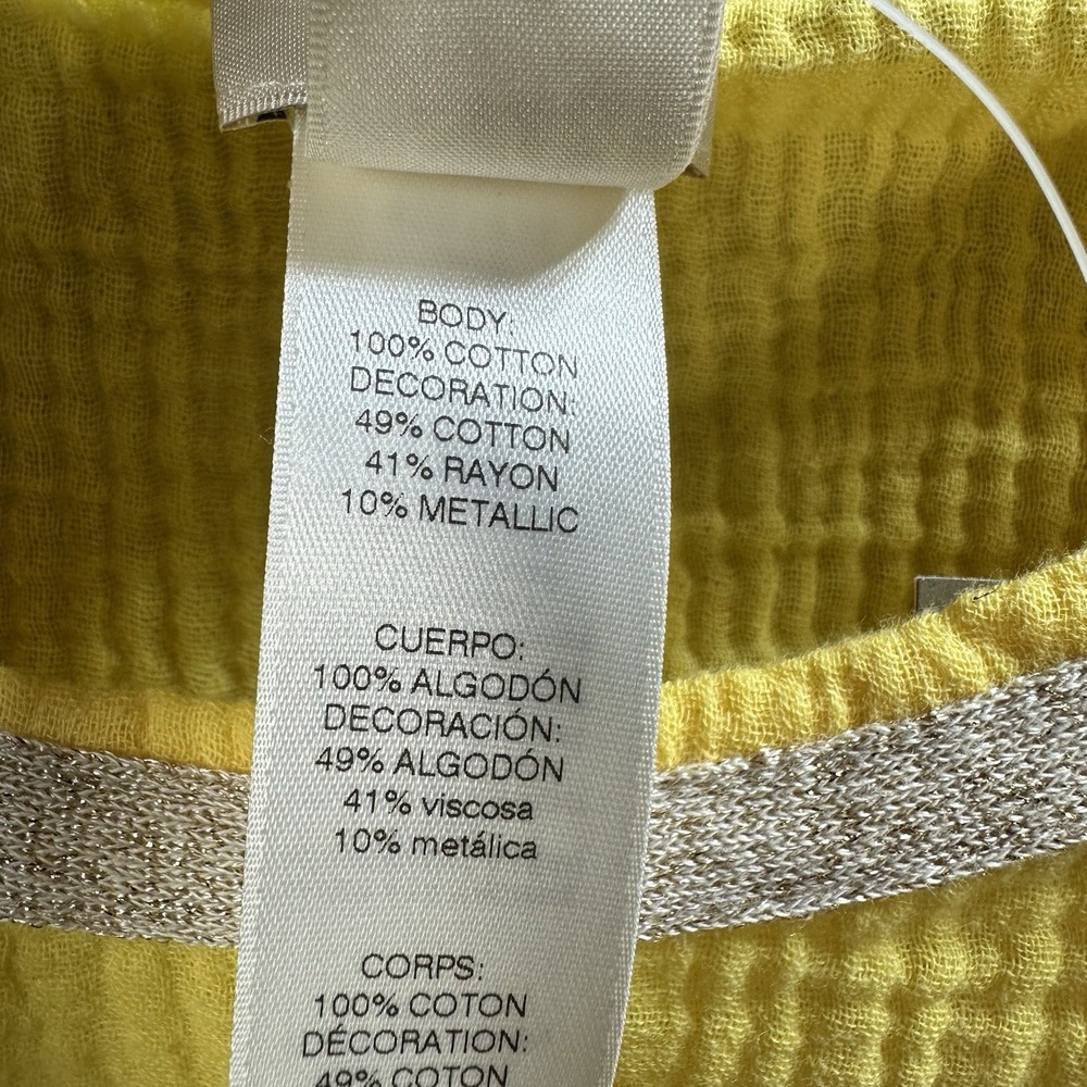Chico's Gauzy Poncho Blouse Size S/M Yellow‎ Flowy Beach Coastal Cotton - Picture 3 of 6